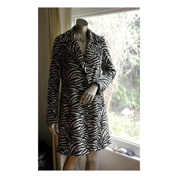 Vintage Betsey Johnson Striped Faux Fur Coat SZ 2 - Small - Picture 3 of 12